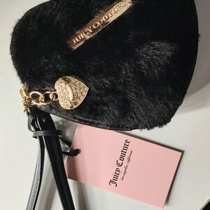 Juicy Couture Black Faux Fur Heart Wristlet